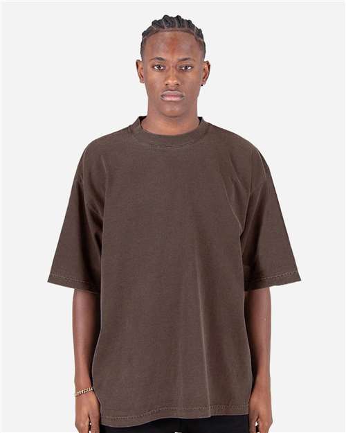 Shaka Wear SHGDD Unisex Max Heavyweight Garment-Dyed Drop Shoulder T-Shirt - Mocha - model front