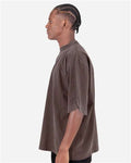 Shaka Wear SHGDD Unisex Max Heavyweight Garment-Dyed Drop Shoulder T-Shirt - Mocha - model side