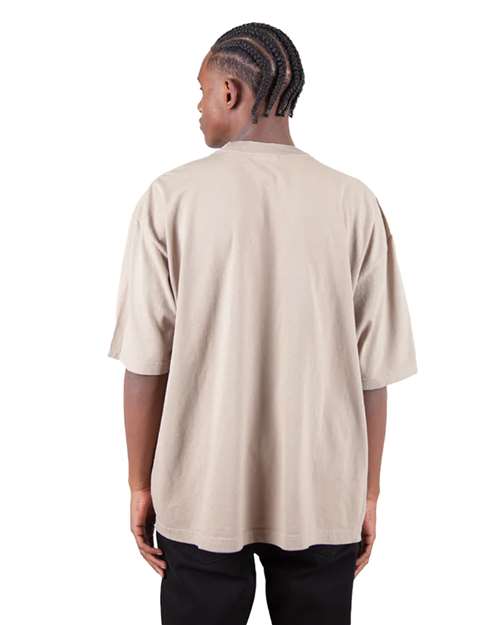 Shaka Wear SHGDD Unisex Max Heavyweight Garment-Dyed Drop Shoulder T-Shirt - Oatmeal - model back