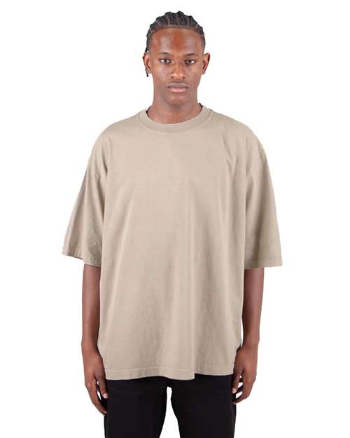 Shaka Wear SHGDD Unisex Max Heavyweight Garment-Dyed Drop Shoulder T-Shirt - Oatmeal - model front