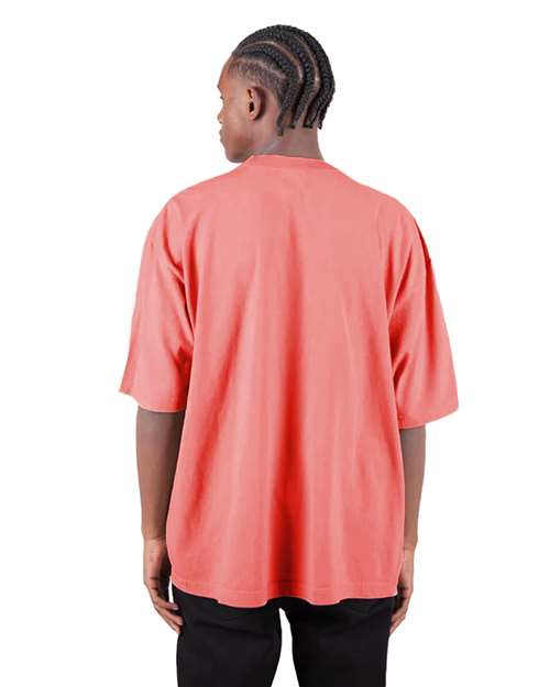 Shaka Wear SHGDD Unisex Max Heavyweight Garment-Dyed Drop Shoulder T-Shirt - Peach - model back