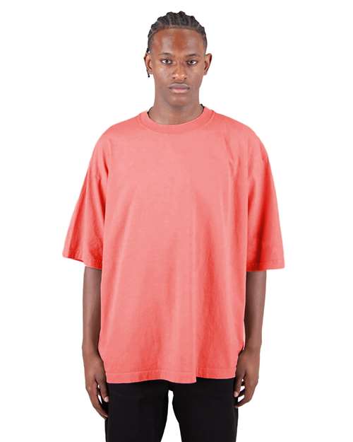 Shaka Wear SHGDD Unisex Max Heavyweight Garment-Dyed Drop Shoulder T-Shirt - Peach - model front
