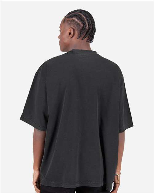 Shaka Wear SHGDD Unisex Max Heavyweight Garment-Dyed Drop Shoulder T-Shirt - Shadow - model back