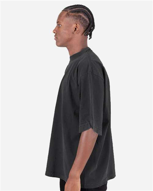 Shaka Wear SHGDD Unisex Max Heavyweight Garment-Dyed Drop Shoulder T-Shirt - Shadow - model side