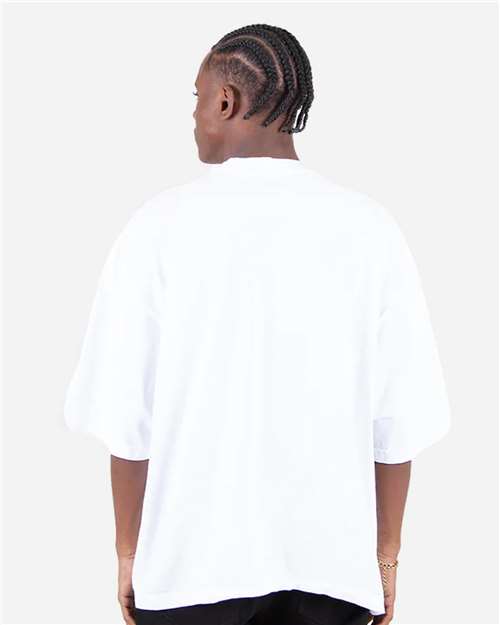Shaka Wear SHGDD Unisex Max Heavyweight Garment-Dyed Drop Shoulder T-Shirt - White - model back