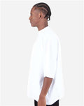 Shaka Wear SHGDD Unisex Max Heavyweight Garment-Dyed Drop Shoulder T-Shirt - White - model side