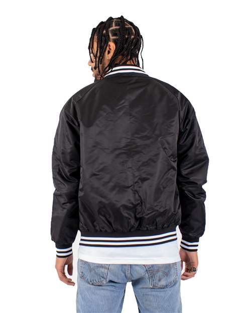 Shaka Wear SHVBJ Unisex Varsity Bomber Jacket - Black - model back
