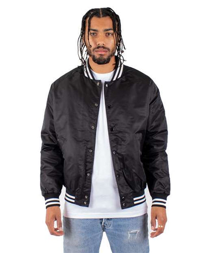 Shaka Wear SHVBJ Unisex Varsity Bomber Jacket - Black - model front