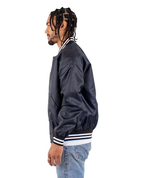 Shaka Wear SHVBJ Unisex Varsity Bomber Jacket - Navy - model side