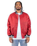 Shaka Wear SHVBJ Unisex Varsity Bomber Jacket - Red - model front