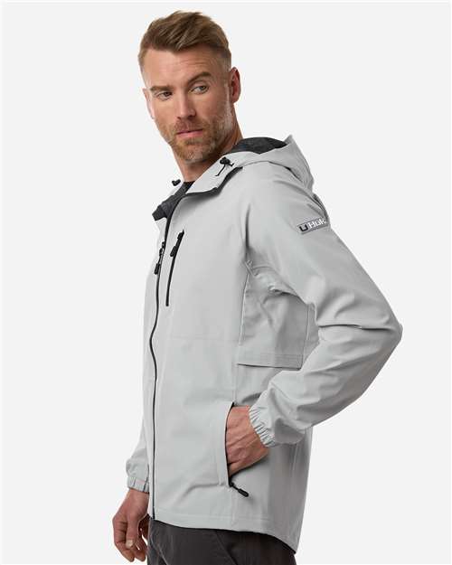 HUK H400148 Men's Rover Rain Jacket - Harbor Mist - model side