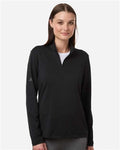 Adidas A709 Women's Textured Stripe Quarter-Zip Pullover - Black - model front
