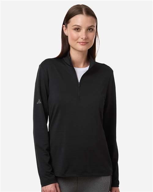 Adidas A709 Women's Textured Stripe Quarter-Zip Pullover - Black - model front
