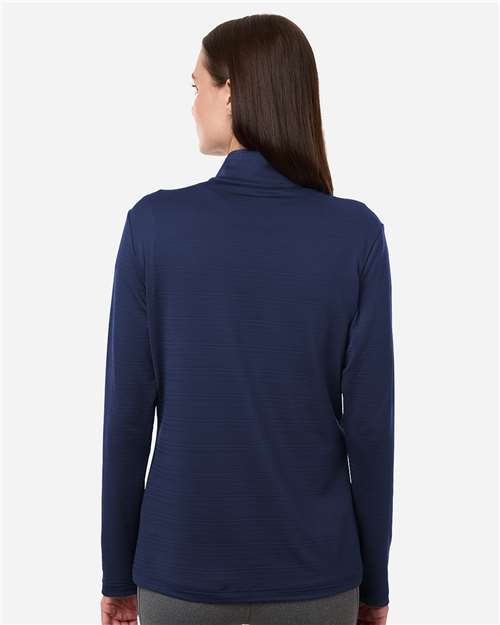 Adidas A709 Women's Textured Stripe Quarter-Zip Pullover - Dark Blue - model back