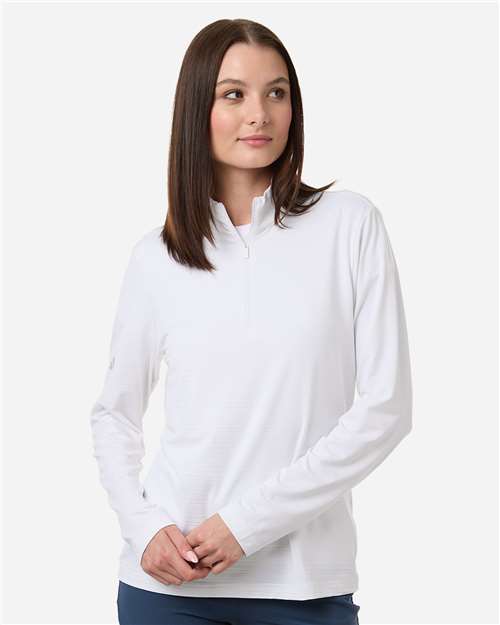 Adidas A709 Women's Textured Stripe Quarter-Zip Pullover - White - model front