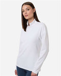 Adidas A709 Women's Textured Stripe Quarter-Zip Pullover - White - model side