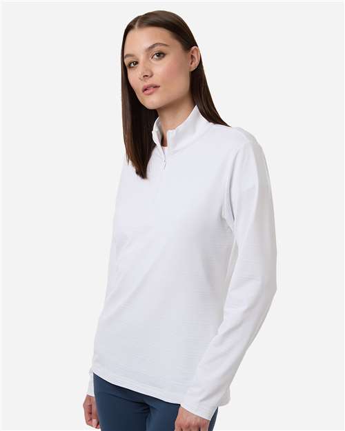 Adidas A709 Women's Textured Stripe Quarter-Zip Pullover - White - model side