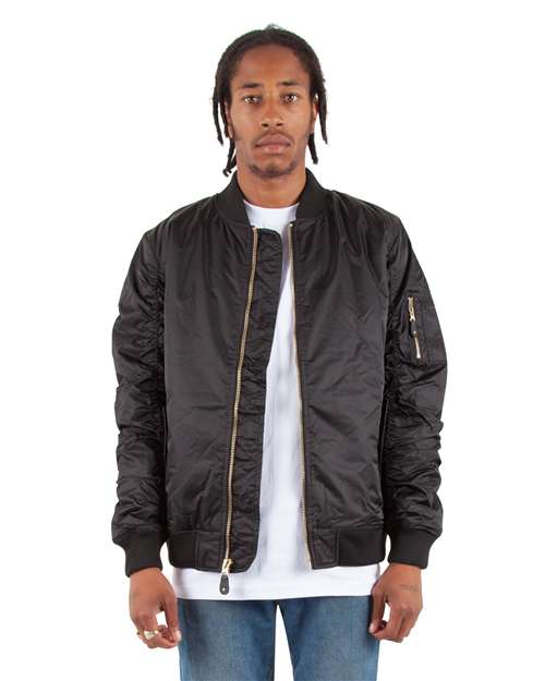 Shaka Wear SHBJ Unisex Bomber Jacket - Black - model front