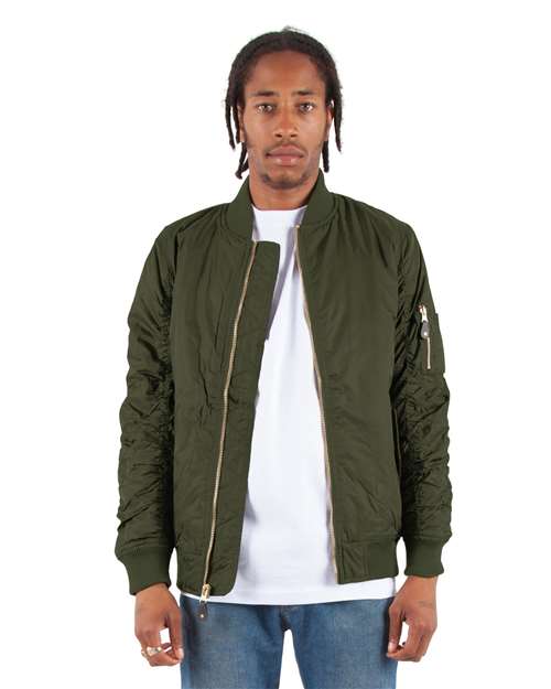 Shaka Wear SHBJ Unisex Bomber Jacket - Olive - model front