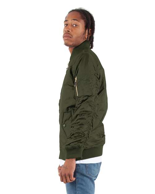 Shaka Wear SHBJ Unisex Bomber Jacket - Olive - model side