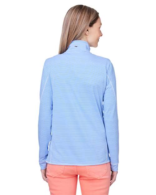vineyard vines K002521 Women's Microstripe Sankaty Half-Zip Pullover - Breaker Blue - model back
