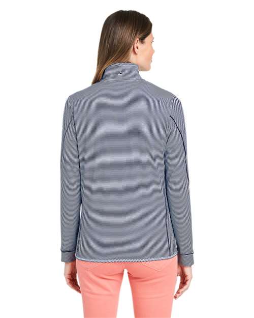 vineyard vines K002521 Women's Microstripe Sankaty Half-Zip Pullover - Deep Bay - model back