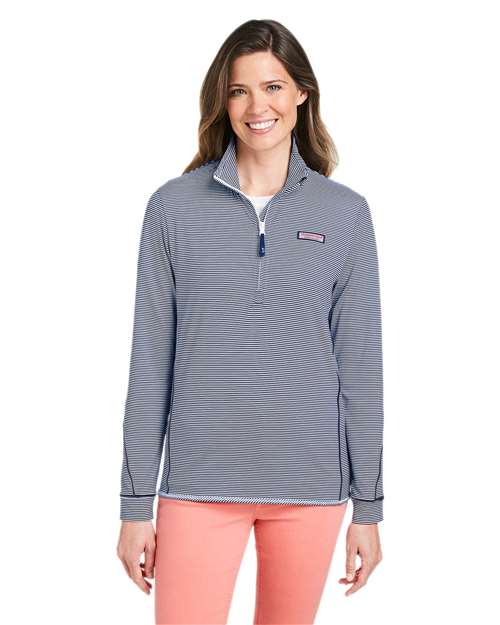 vineyard vines K002521 Women's Microstripe Sankaty Half-Zip Pullover - Deep Bay - model front