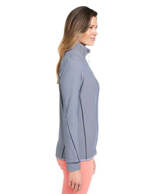 vineyard vines K002521 Women's Microstripe Sankaty Half-Zip Pullover - Deep Bay - model side
