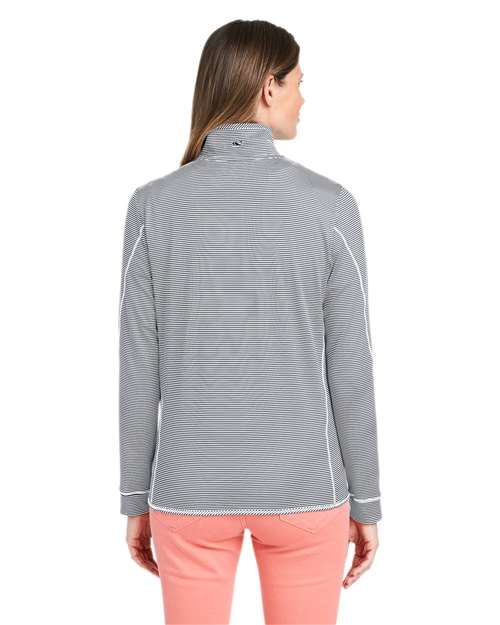 vineyard vines K002521 Women's Microstripe Sankaty Half-Zip Pullover - Heather Grey - model back