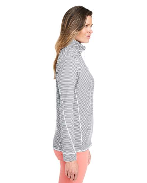 vineyard vines K002521 Women's Microstripe Sankaty Half-Zip Pullover - Heather Grey - model side