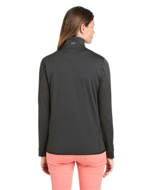 vineyard vines K002521 Women's Microstripe Sankaty Half-Zip Pullover - Jet Black - model back