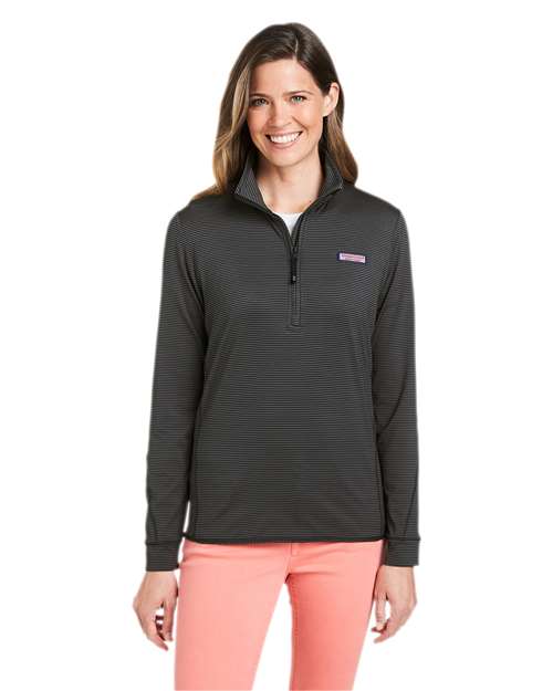 vineyard vines K002521 Women's Microstripe Sankaty Half-Zip Pullover - Jet Black - model front