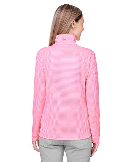 vineyard vines K002521 Women's Microstripe Sankaty Half-Zip Pullover - Knockout Pink - model back