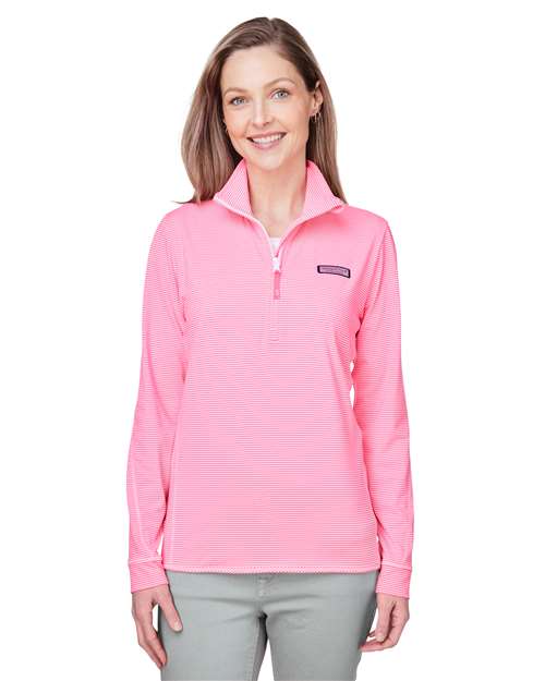 vineyard vines K002521 Women's Microstripe Sankaty Half-Zip Pullover - Knockout Pink - model front