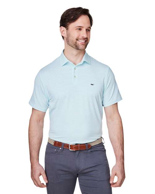 vineyard vines G012426 Men's Bradley Stripe Sankaty Polo - Andros Blue Tejeda - model front