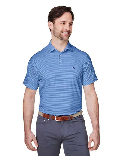 vineyard vines G012426 Men's Bradley Stripe Sankaty Polo - Maui Blue - model front