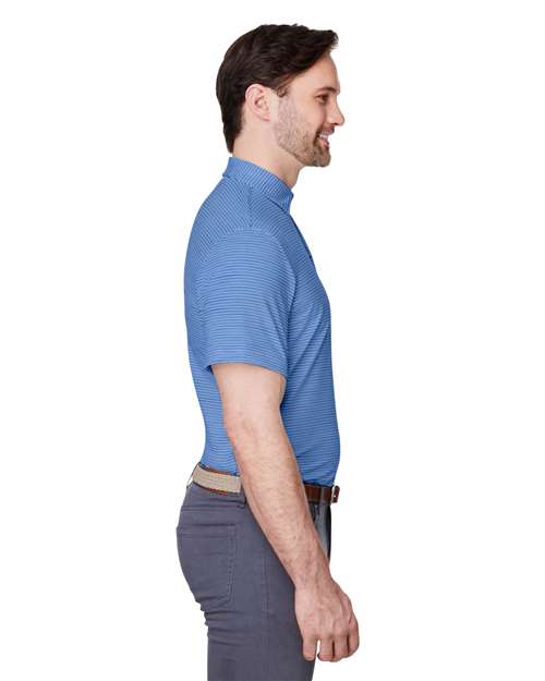 vineyard vines G012426 Men's Bradley Stripe Sankaty Polo - Maui Blue - model side