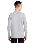 vineyard vines V021214 Unisex Long Sleeve Pocket T-Shirt - Grey Heather/ Blue Blazer - model back