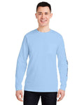 vineyard vines V021214 Unisex Long Sleeve Pocket T-Shirt - Jet Black/ Blue Blazer - model front