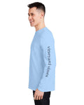 vineyard vines V021214 Unisex Long Sleeve Pocket T-Shirt - Jet Black/ Blue Blazer - model side