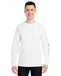vineyard vines V021214 Unisex Long Sleeve Pocket T-Shirt - White Cap/ Blue Blazer - model front