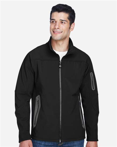 North End 88138 Men's Three Layer Fleece Bonded Shell Technical Jacket - Black - model front