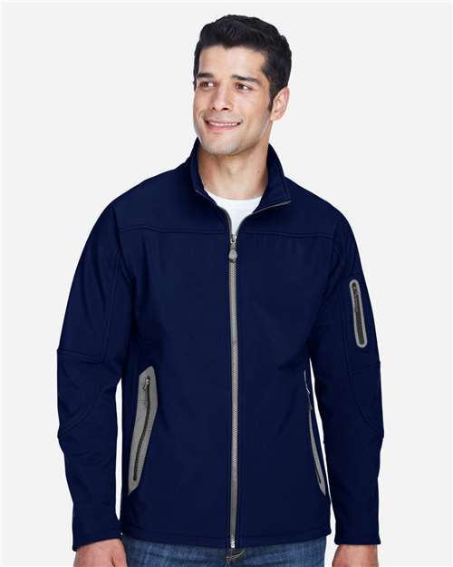 North End 88138 Men's Three Layer Fleece Bonded Shell Technical Jacket - Classic Navy - model front
