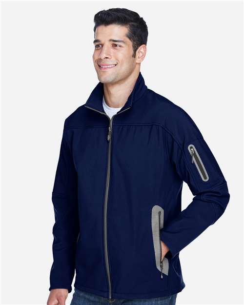 North End 88138 Men's Three Layer Fleece Bonded Shell Technical Jacket - Classic Navy - model side