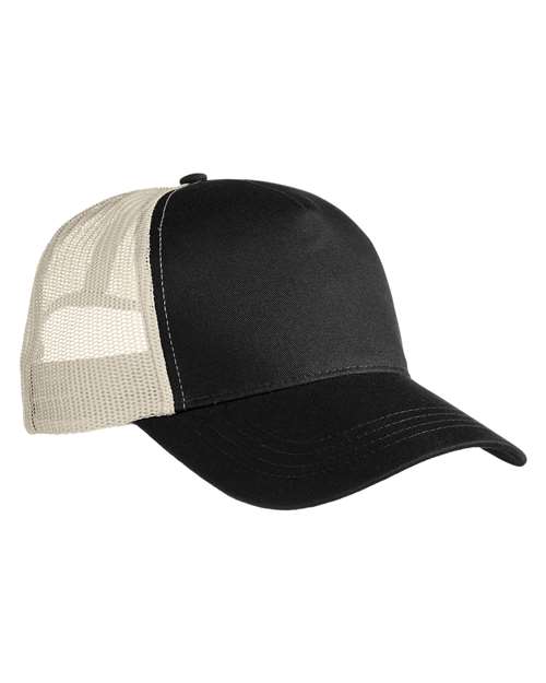 econscious EC7094 Five-Panel Trucker Cap - Black/ Oyster - front