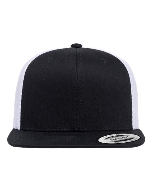 Yupoong 6609 Retro High Profile Trucker Cap - Black/ White - front