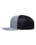 Yupoong 6609 Retro High Profile Trucker Cap - Heather Grey/ Black - side