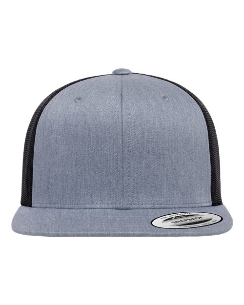 Yupoong 6609 Retro High Profile Trucker Cap - Heather Grey/ Black - front