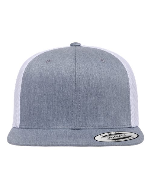 Yupoong 6609 Retro High Profile Trucker Cap - Heather Grey/ White - front