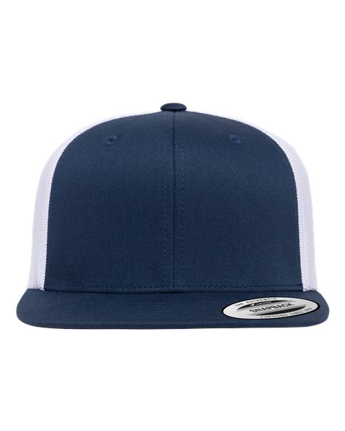 Yupoong 6609 Retro High Profile Trucker Cap - Navy/ White - front